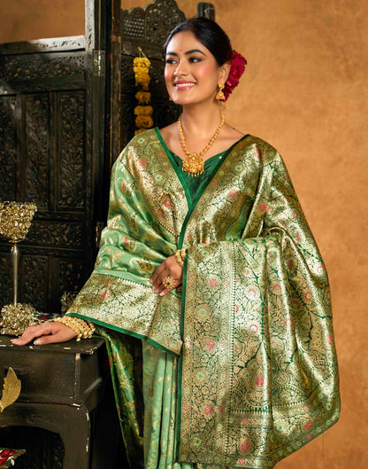 Parrot Green Silk Woven Banarasi Saree