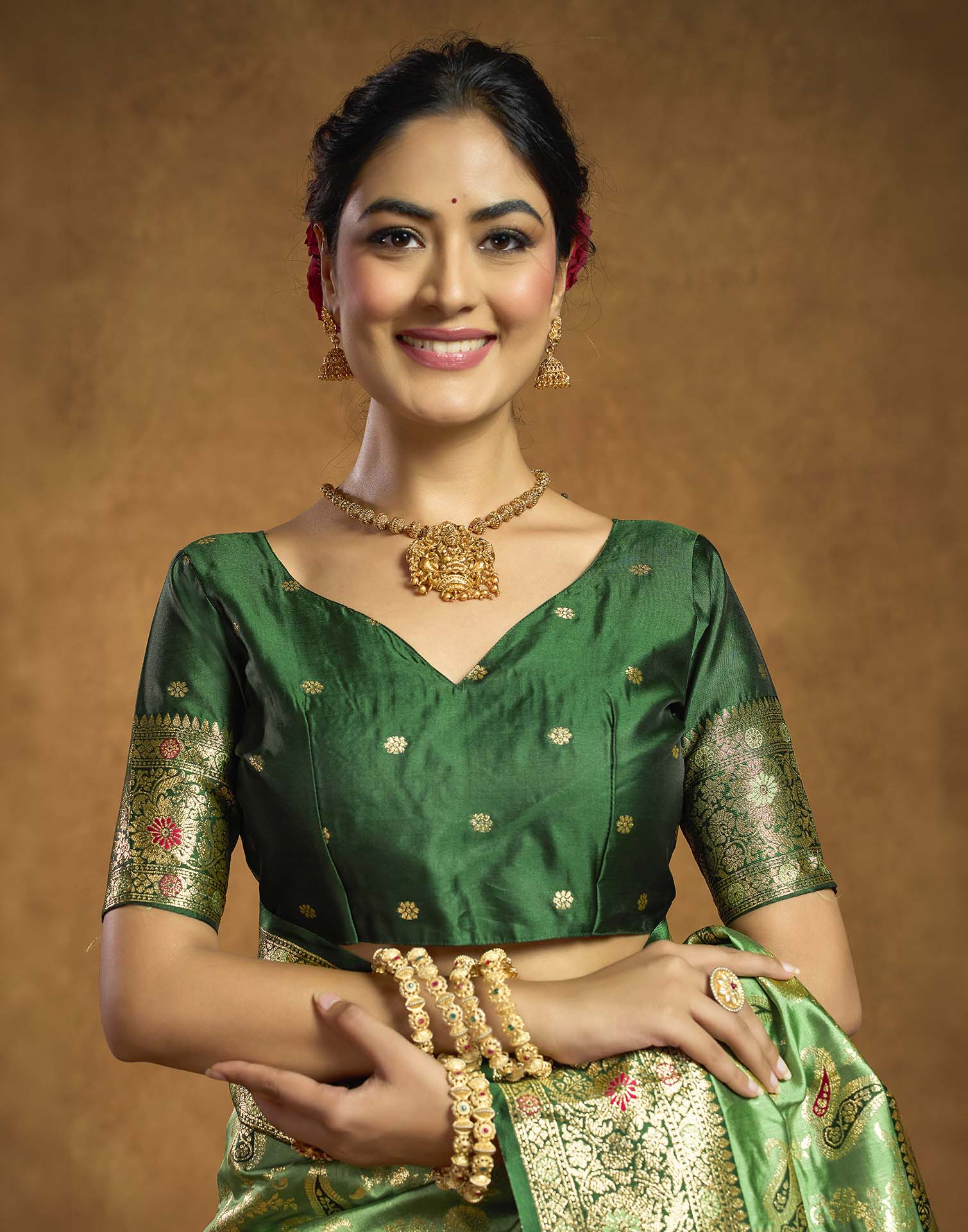 Parrot Green Silk Woven Banarasi Saree