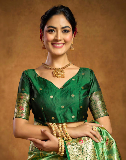 Parrot Green Silk Woven Banarasi Saree