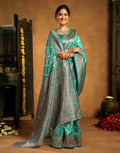 Aqua Blue Silk Woven Banarasi Saree