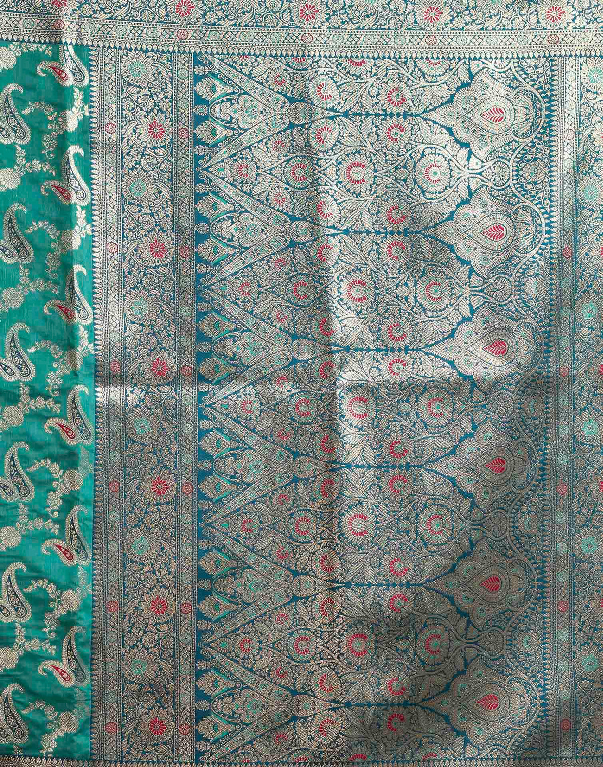 Aqua Blue Silk Woven Banarasi Saree