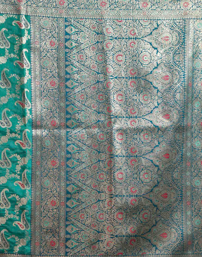 Aqua Blue Silk Woven Banarasi Saree