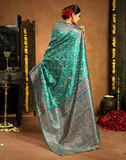 Aqua Blue Silk Woven Banarasi Saree