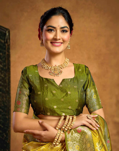 Mustard Yellow Silk Woven Banarasi Saree