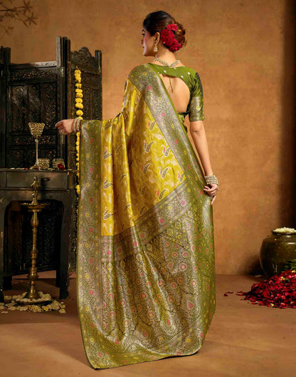 Mustard Yellow Silk Woven Banarasi Saree
