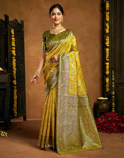 Mustard Yellow Silk Woven Banarasi Saree