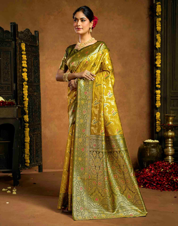 Mustard Yellow Silk Woven Banarasi Saree
