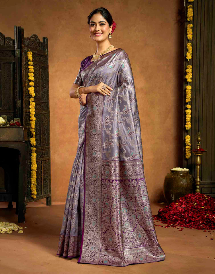 Dusty Lavender Silk Woven Banarasi Saree