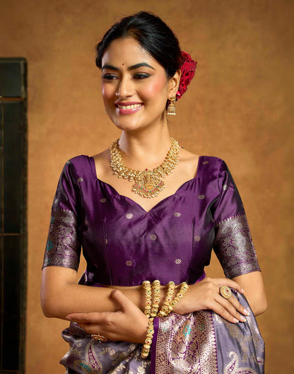 Dusty Lavender Silk Woven Banarasi Saree