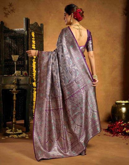 Dusty Lavender Silk Woven Banarasi Saree