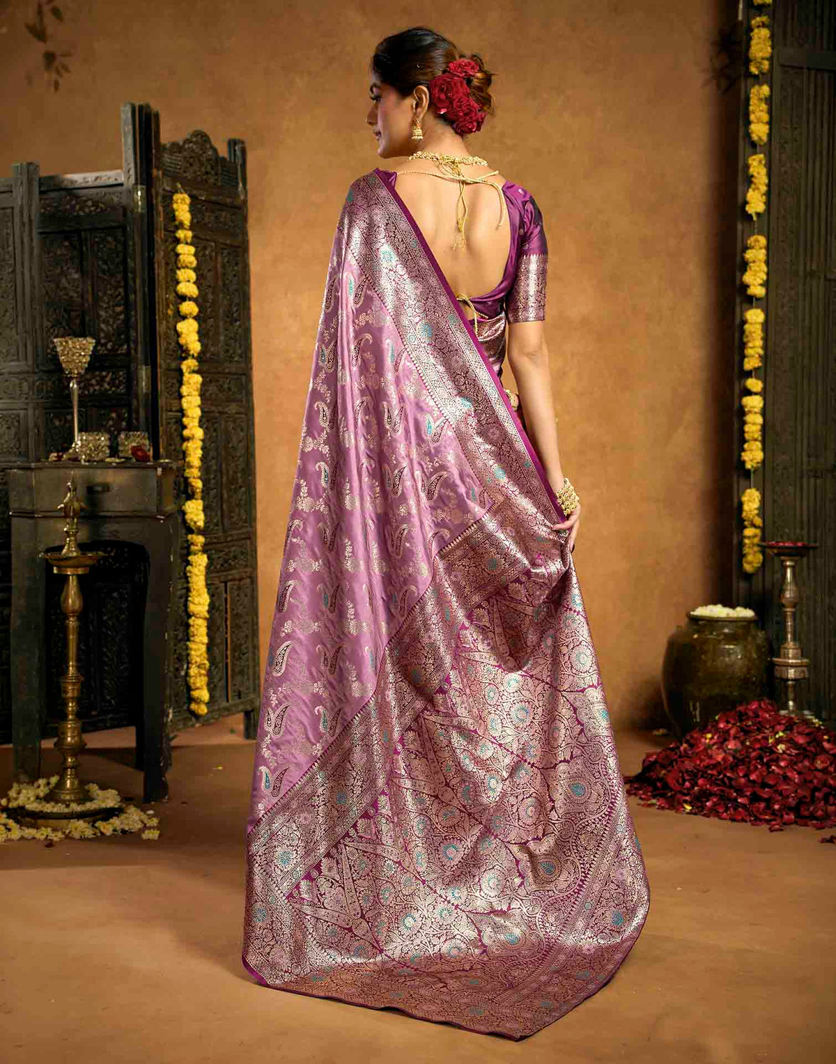 Mauve Silk Woven Banarasi Saree