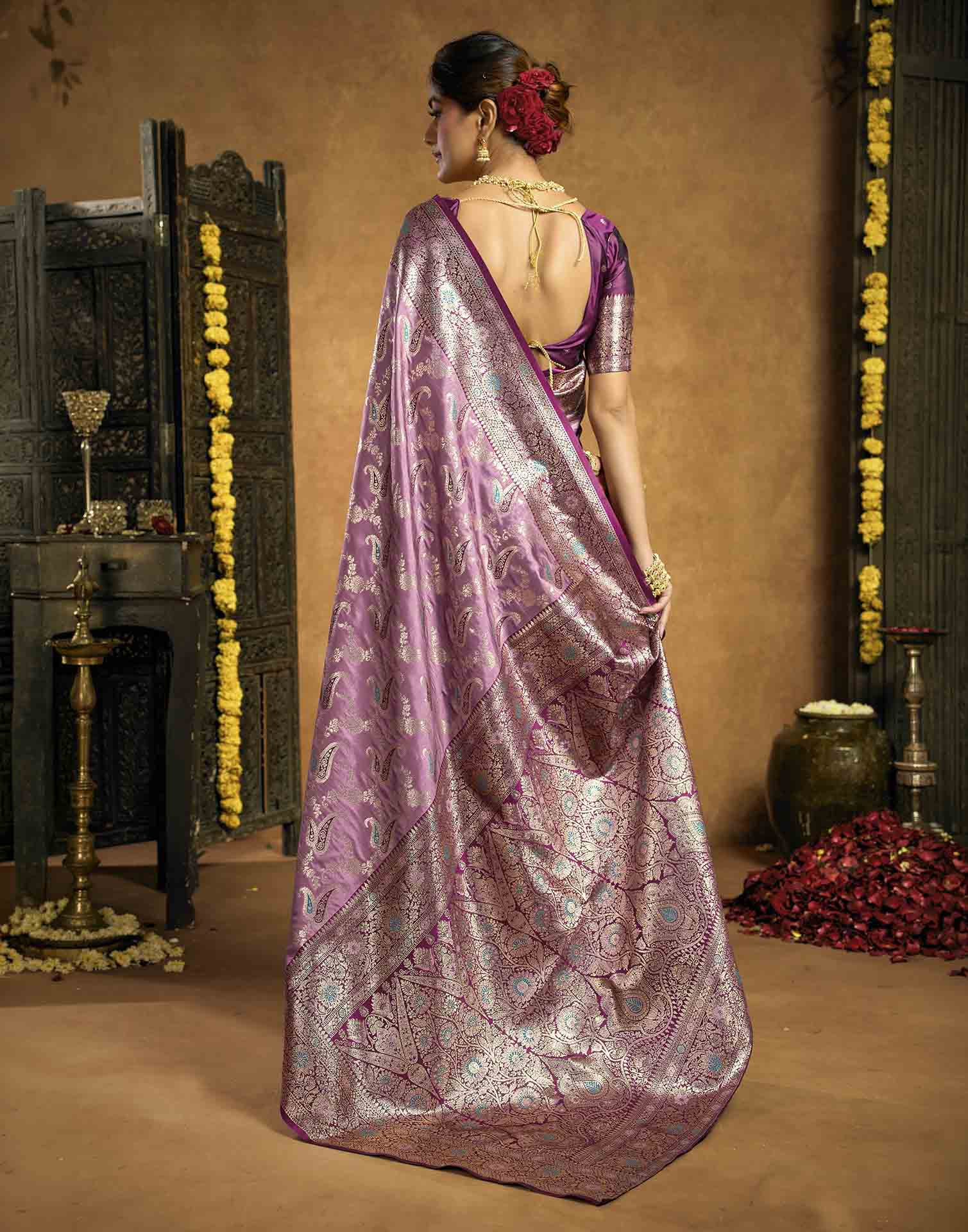 Mauve Silk Woven Banarasi Saree