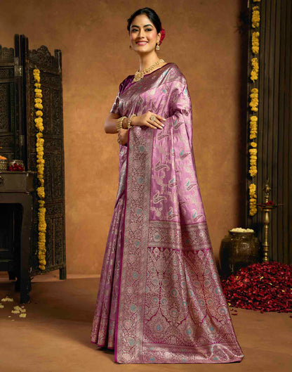 Mauve Silk Woven Banarasi Saree