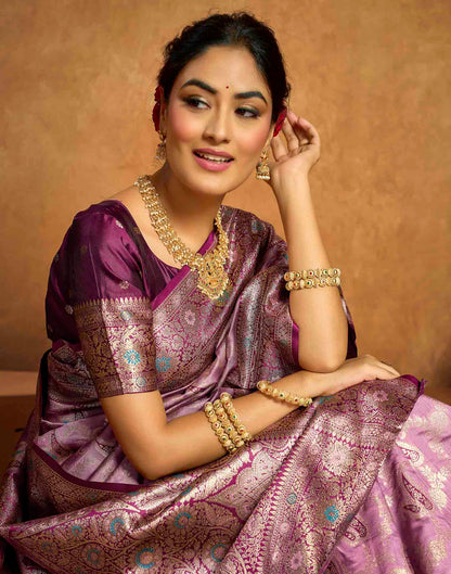 Mauve Silk Woven Banarasi Saree