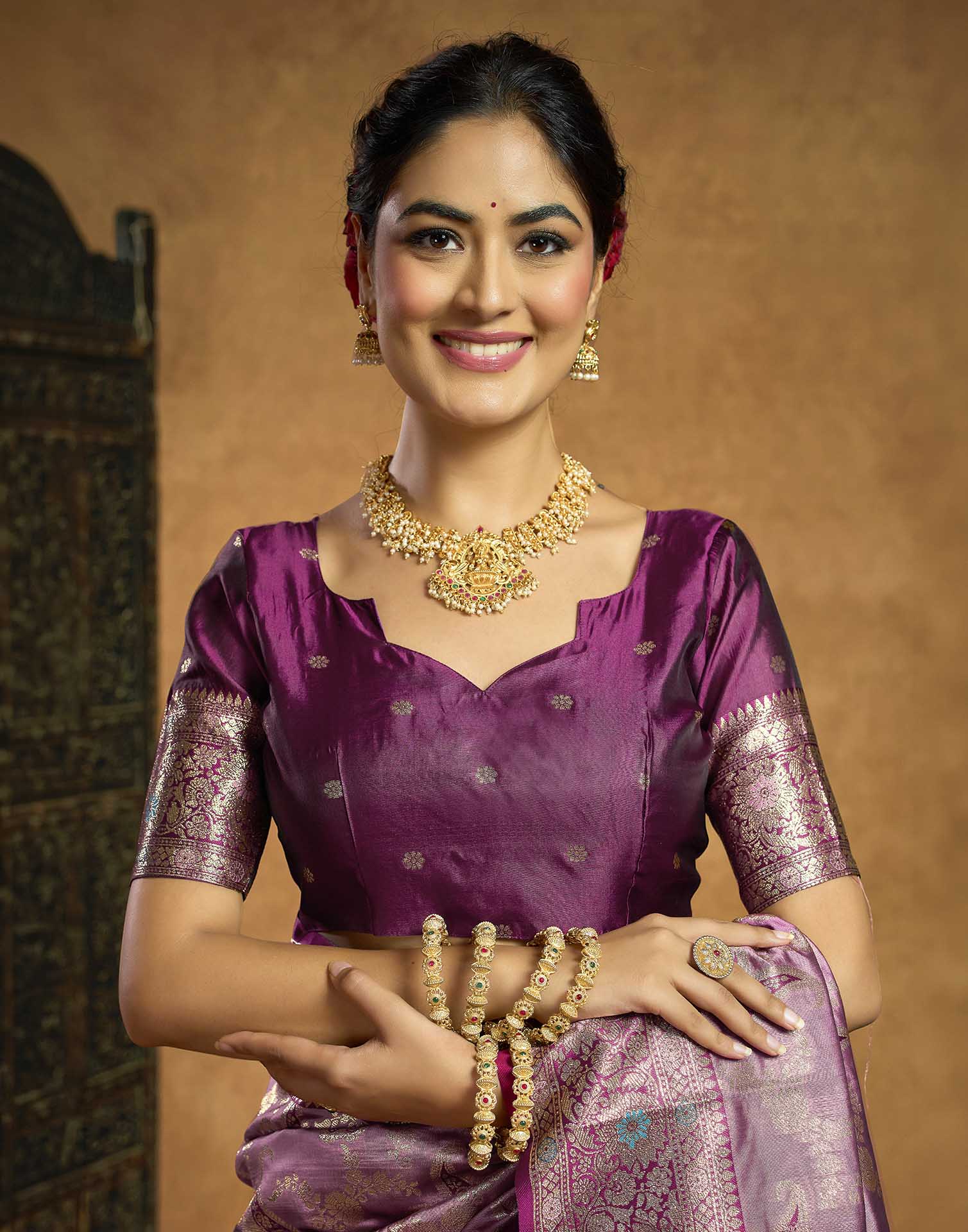 Mauve Silk Woven Banarasi Saree