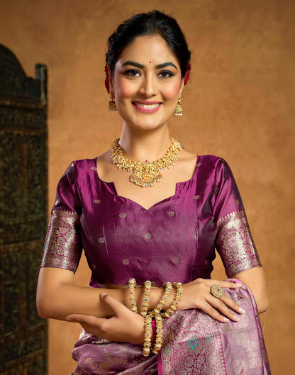 Mauve Silk Woven Banarasi Saree
