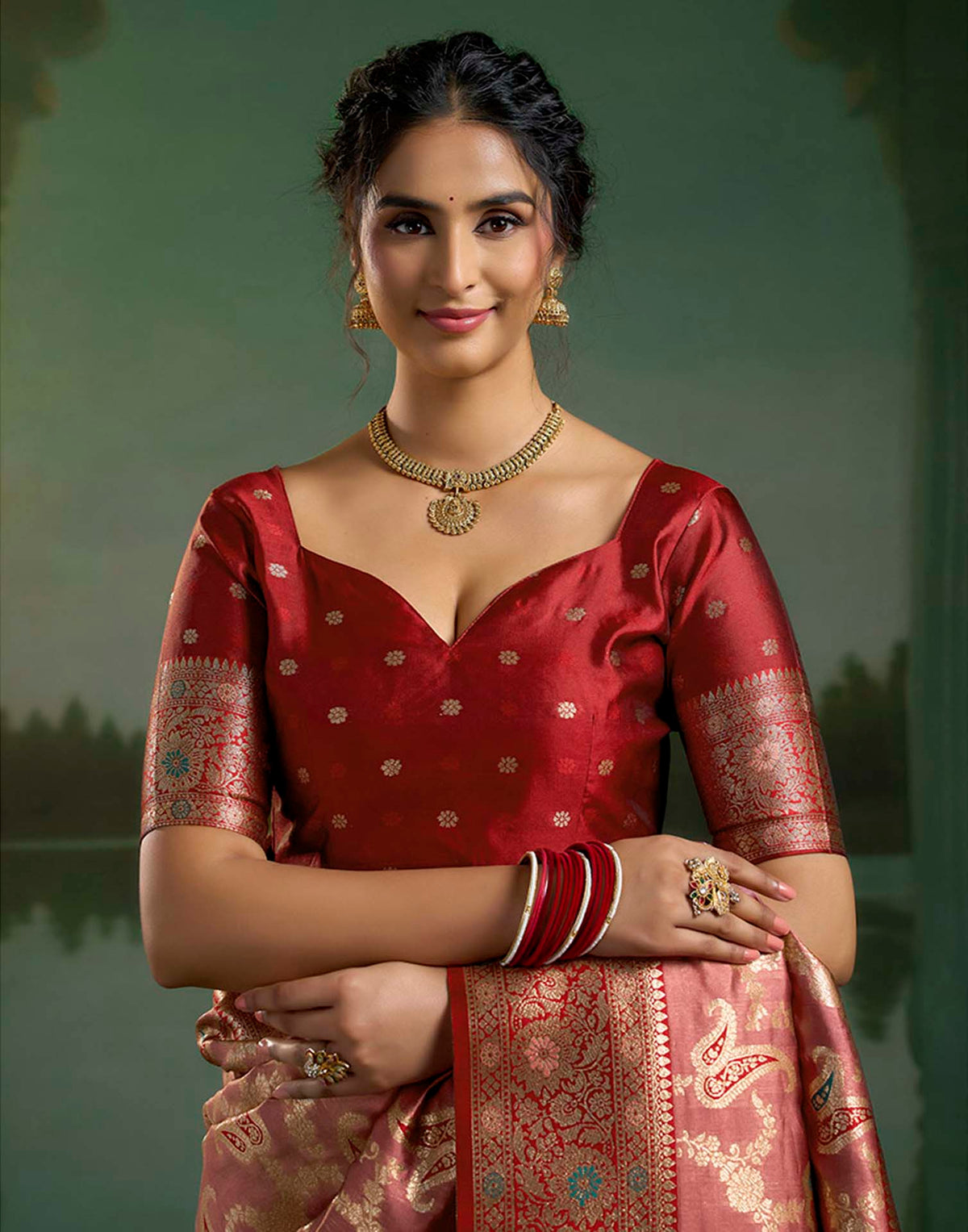 Dusty Rose Pink Silk Woven Banarasi Saree