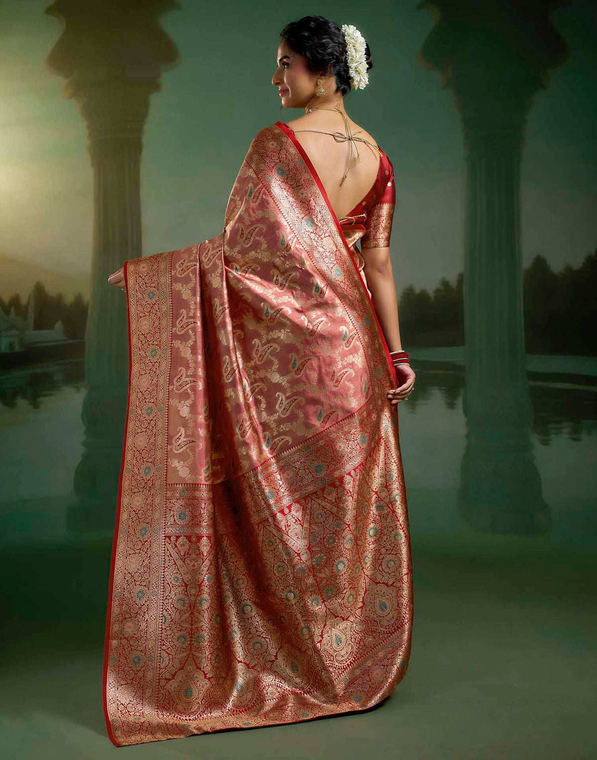 Dusty Rose Pink Silk Woven Banarasi Saree