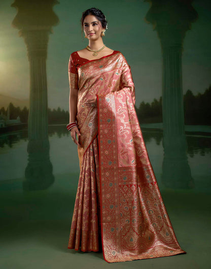 Dusty Rose Pink Silk Woven Banarasi Saree