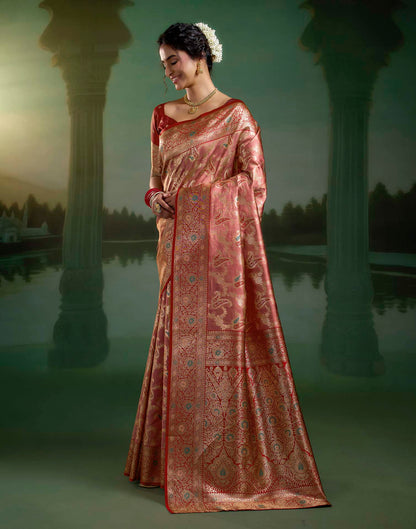 Dusty Rose Pink Silk Woven Banarasi Saree