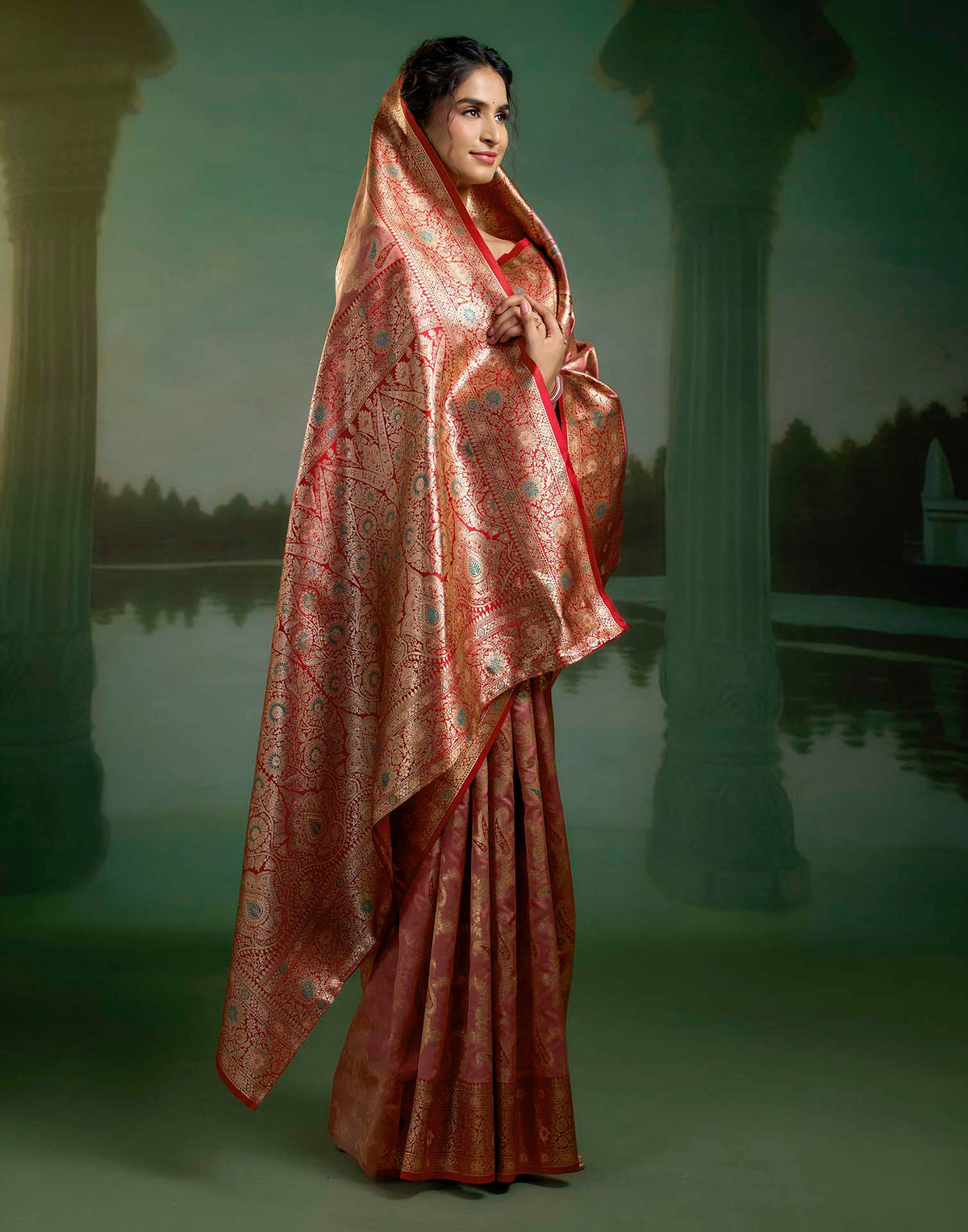 Dusty Rose Pink Silk Woven Banarasi Saree