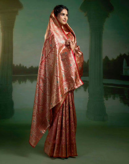 Dusty Rose Pink Silk Woven Banarasi Saree