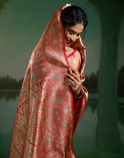 Dusty Rose Pink Silk Woven Banarasi Saree