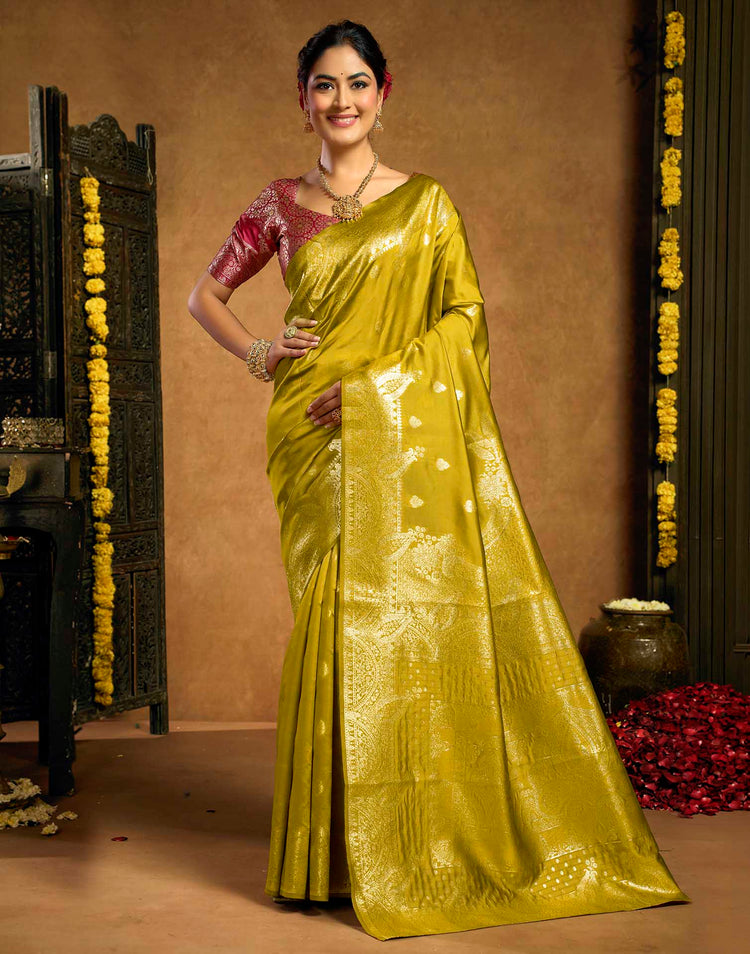 Mustard Yellow Silk Woven Banarasi Saree
