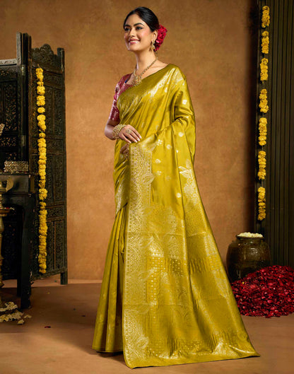 Mustard Yellow Silk Woven Banarasi Saree