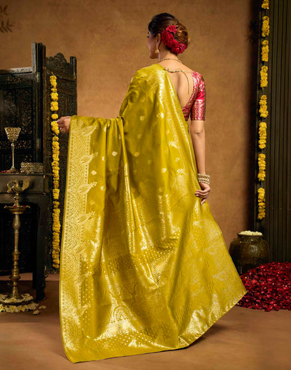 Mustard Yellow Silk Woven Banarasi Saree
