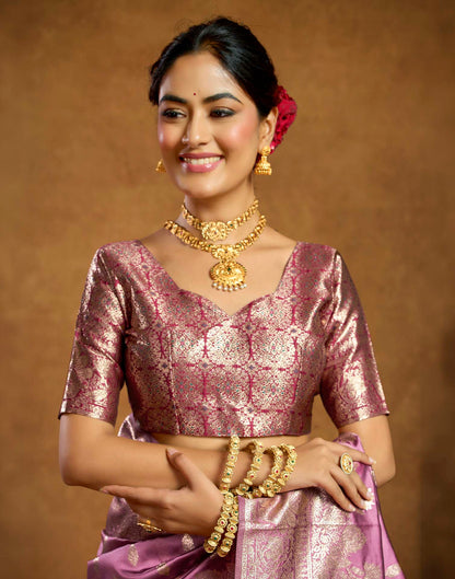 Mauve Pink Silk Woven Banarasi Saree