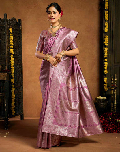 Mauve Pink Silk Woven Banarasi Saree