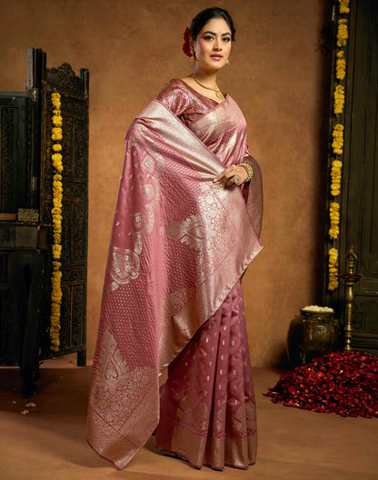 Dusty Rose Pink Silk Woven Banarasi Saree