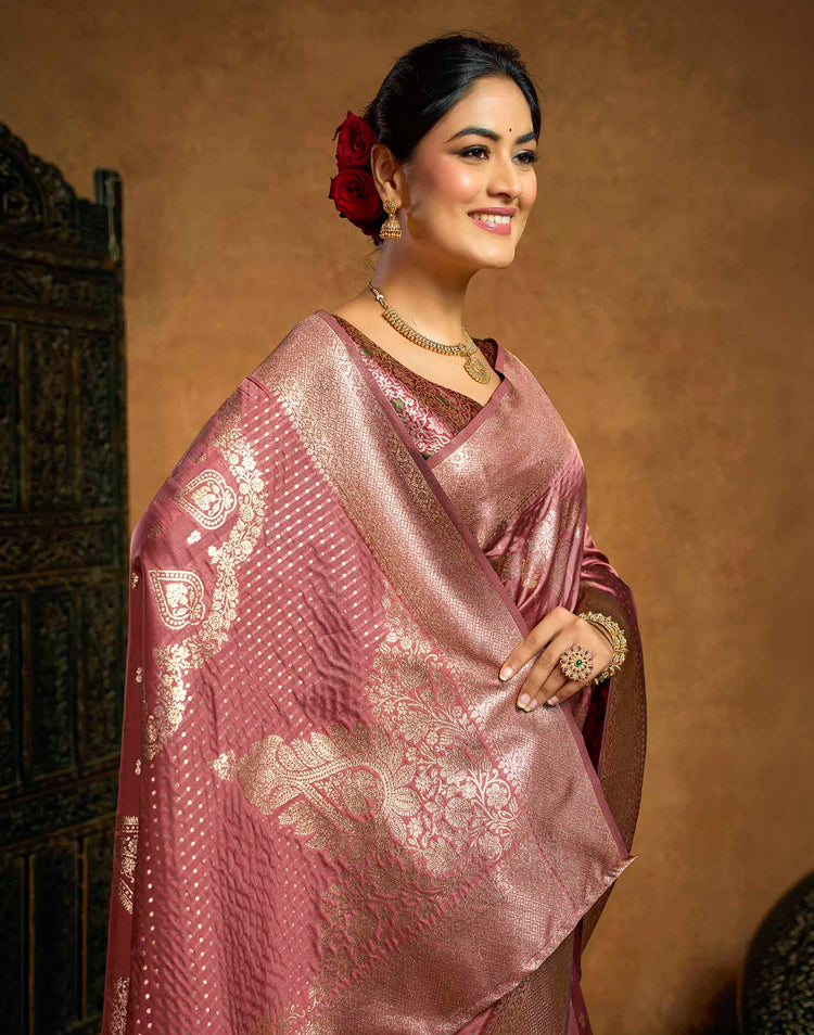 Dusty Rose Pink Silk Woven Banarasi Saree