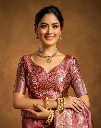 Dusty Rose Pink Silk Woven Banarasi Saree