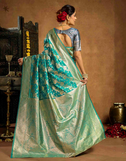 Turquoise Silk Woven Banarasi Saree