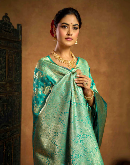 Turquoise Silk Woven Banarasi Saree