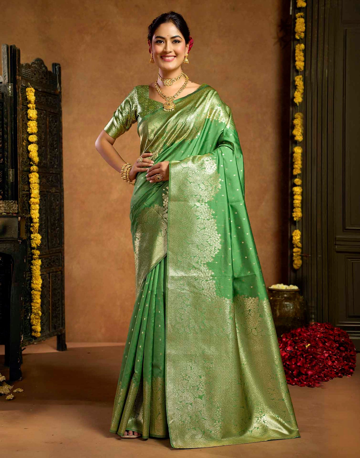 Pista Green Silk Woven Banarasi Saree