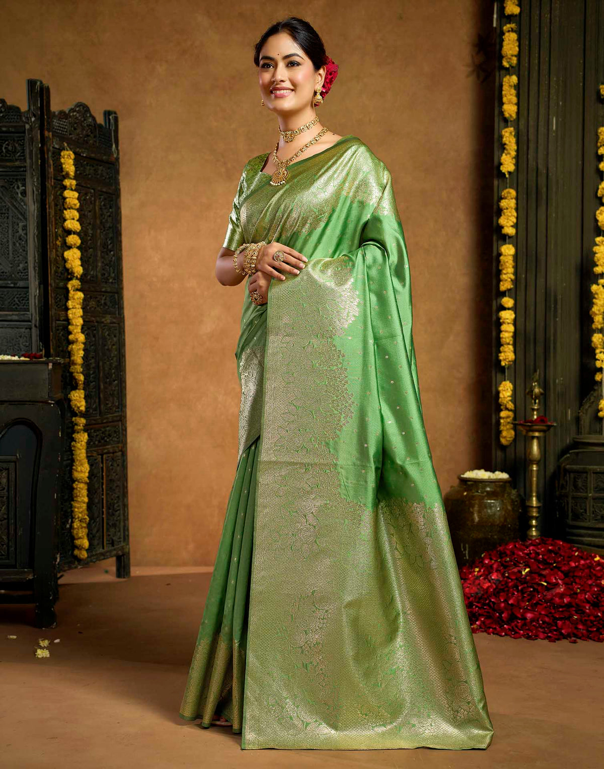 Pista Green Silk Woven Banarasi Saree