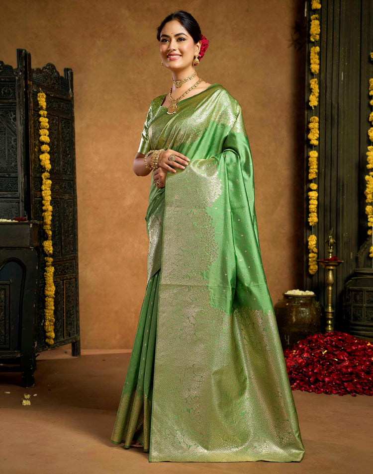 Pista Green Silk Woven Banarasi Saree