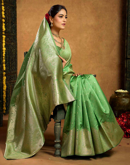 Pista Green Silk Woven Banarasi Saree