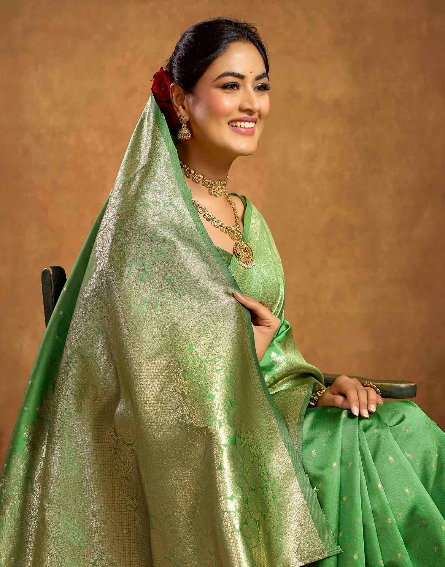 Pista Green Silk Woven Banarasi Saree