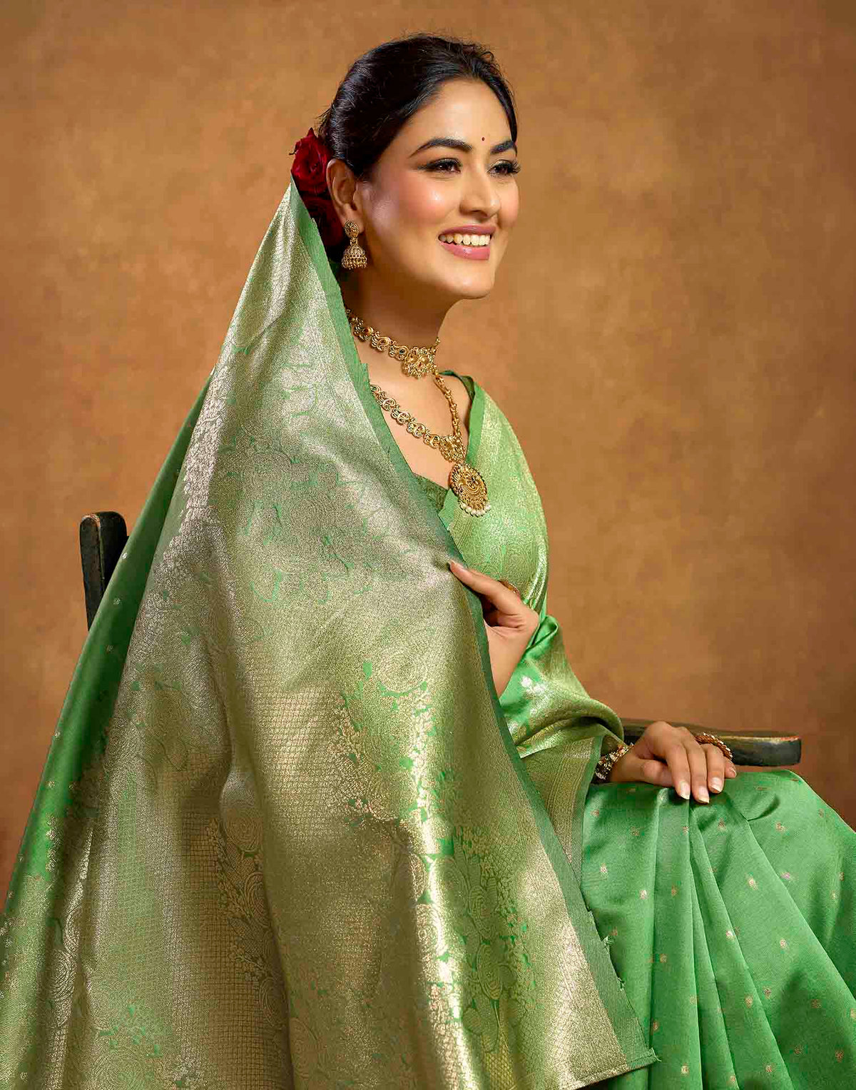 Pista Green Silk Woven Banarasi Saree