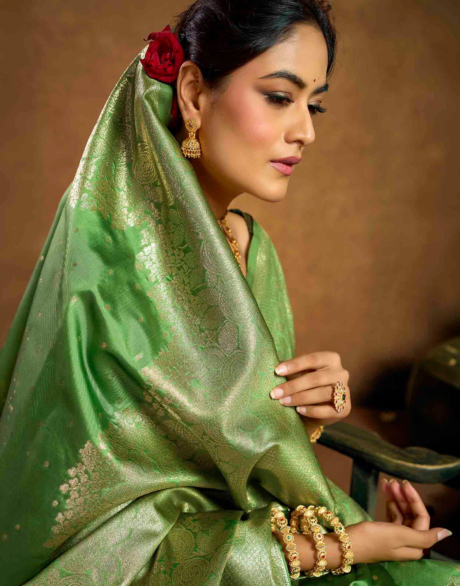 Pista Green Silk Woven Banarasi Saree