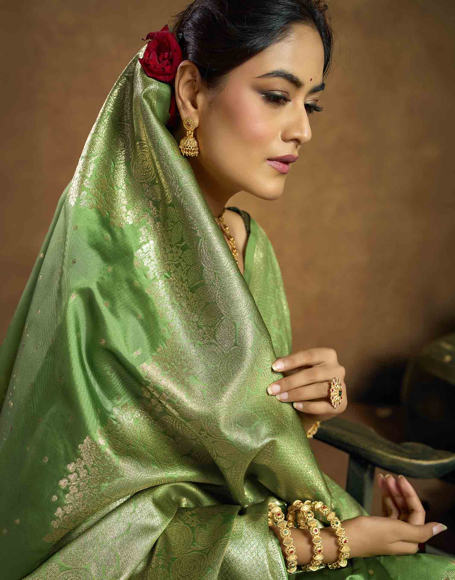 Pista Green Silk Woven Banarasi Saree