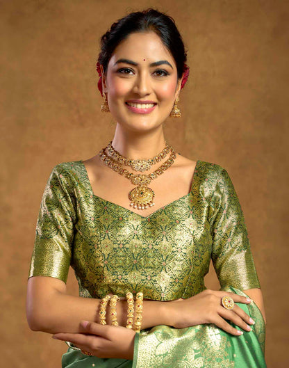 Pista Green Silk Woven Banarasi Saree
