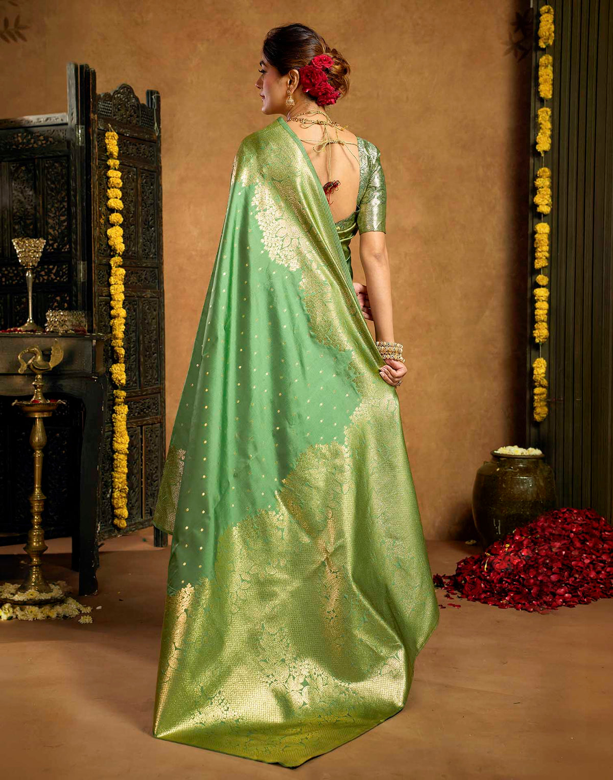 Pista Green Silk Woven Banarasi Saree