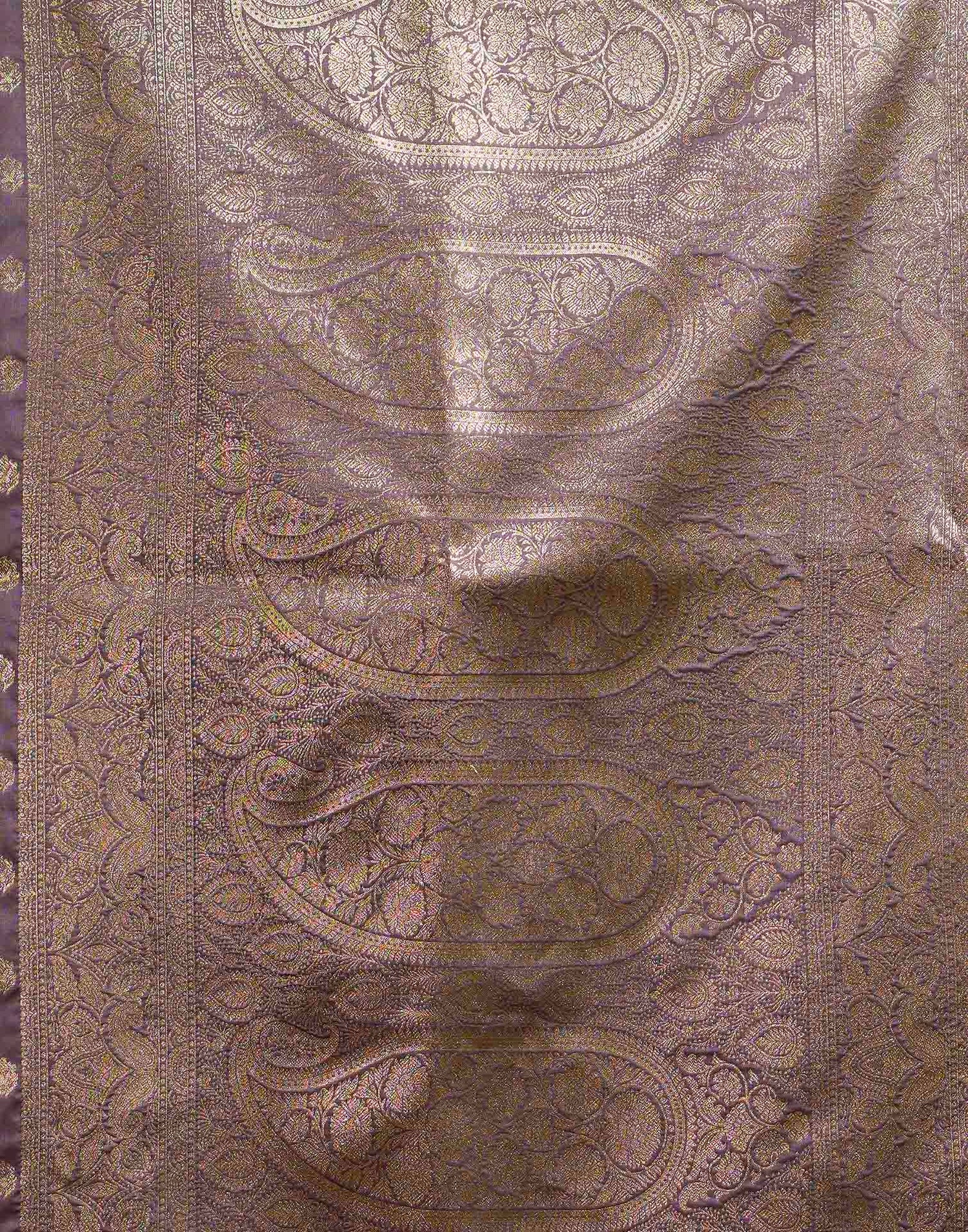 Greyish Purple Silk Woven Banarasi Saree