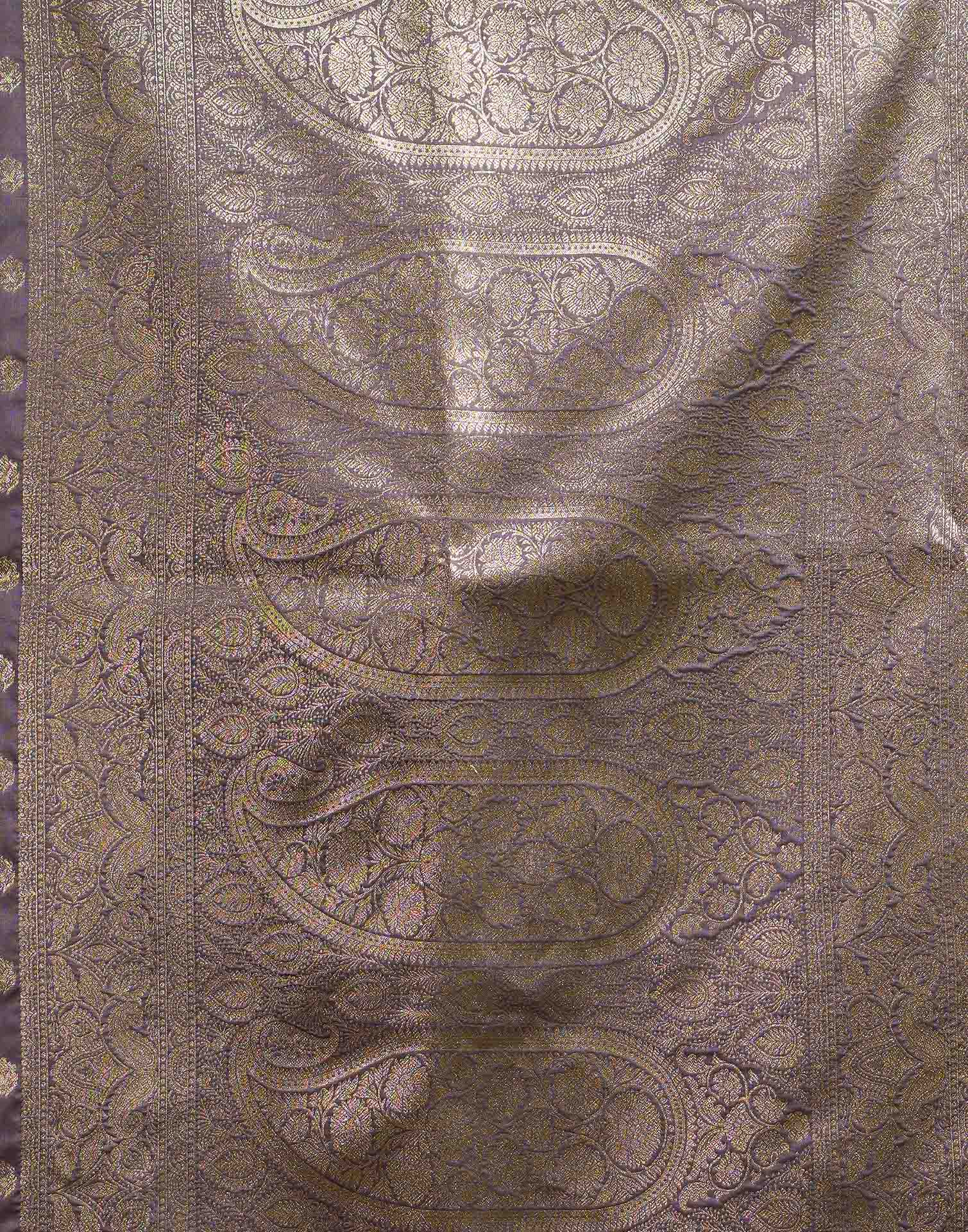 Greyish Purple Silk Woven Banarasi Saree