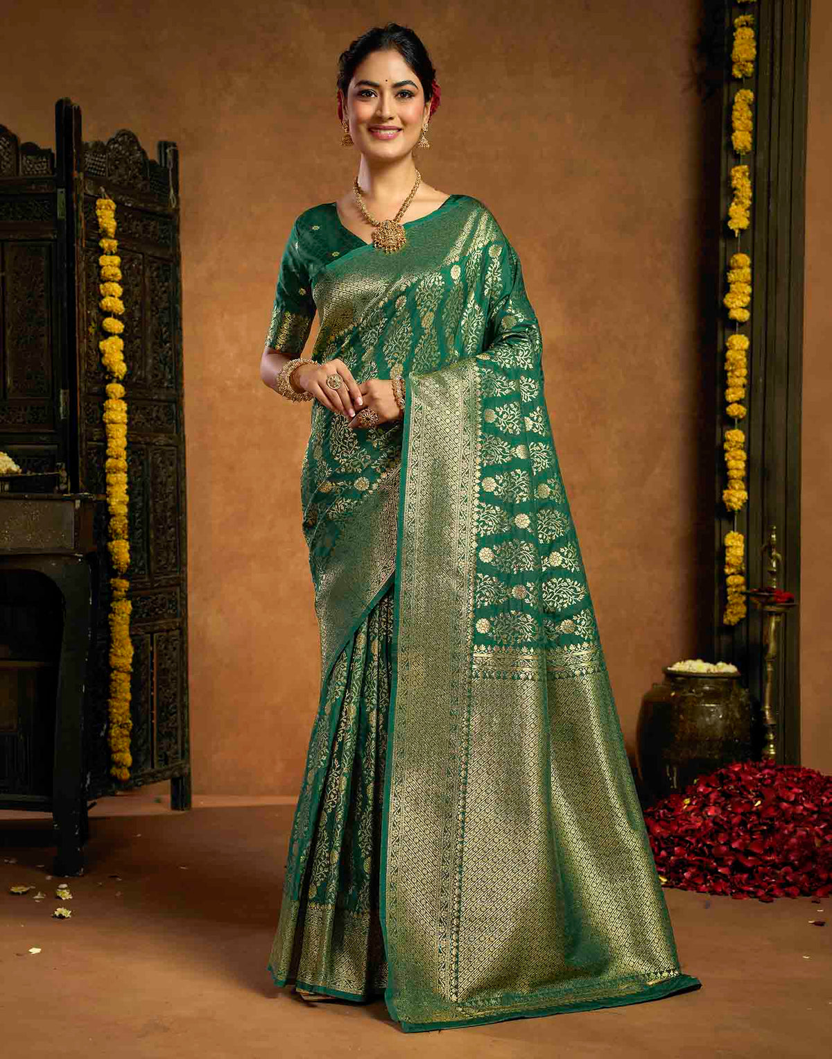 Dark Green Silk Woven Banarasi Saree